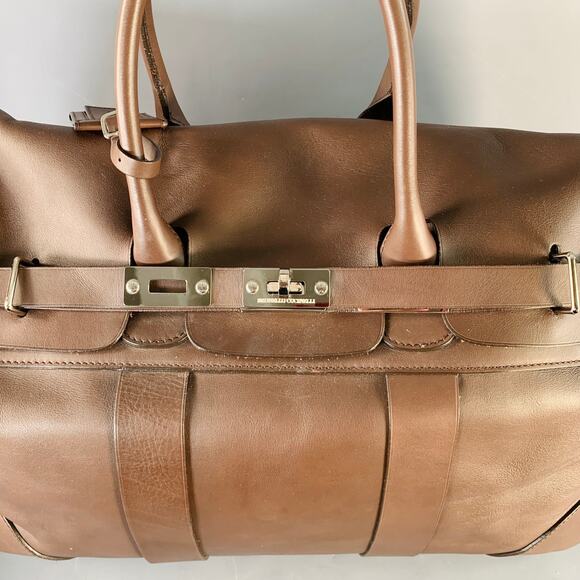 BRUNELLO CUCINELLI Chocolate Brown Leather Clasp Weekender Bag - Picture 3 of 16